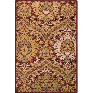 Photo of Red Gold And Olive Floral Stain Resistant Area Rug