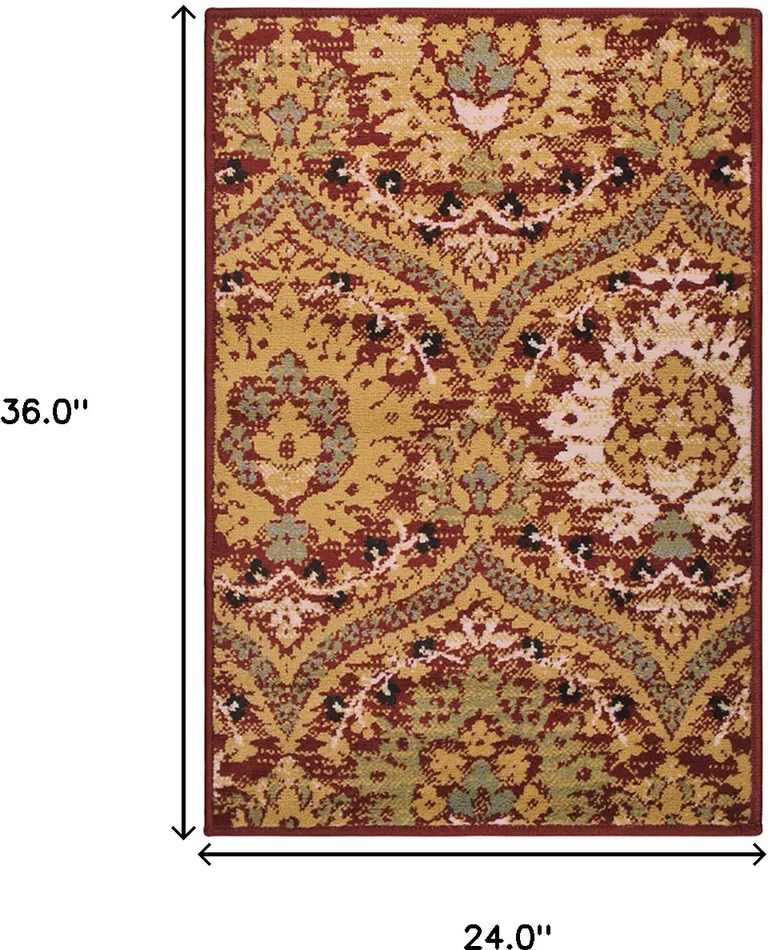 Red Gold And Olive Floral Stain Resistant Area Rug Photo 5