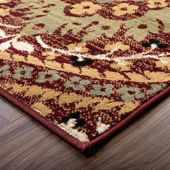 Red Gold And Olive Floral Stain Resistant Area Rug Photo 4