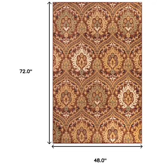 Red Gold And Olive Floral Stain Resistant Area Rug Photo 9