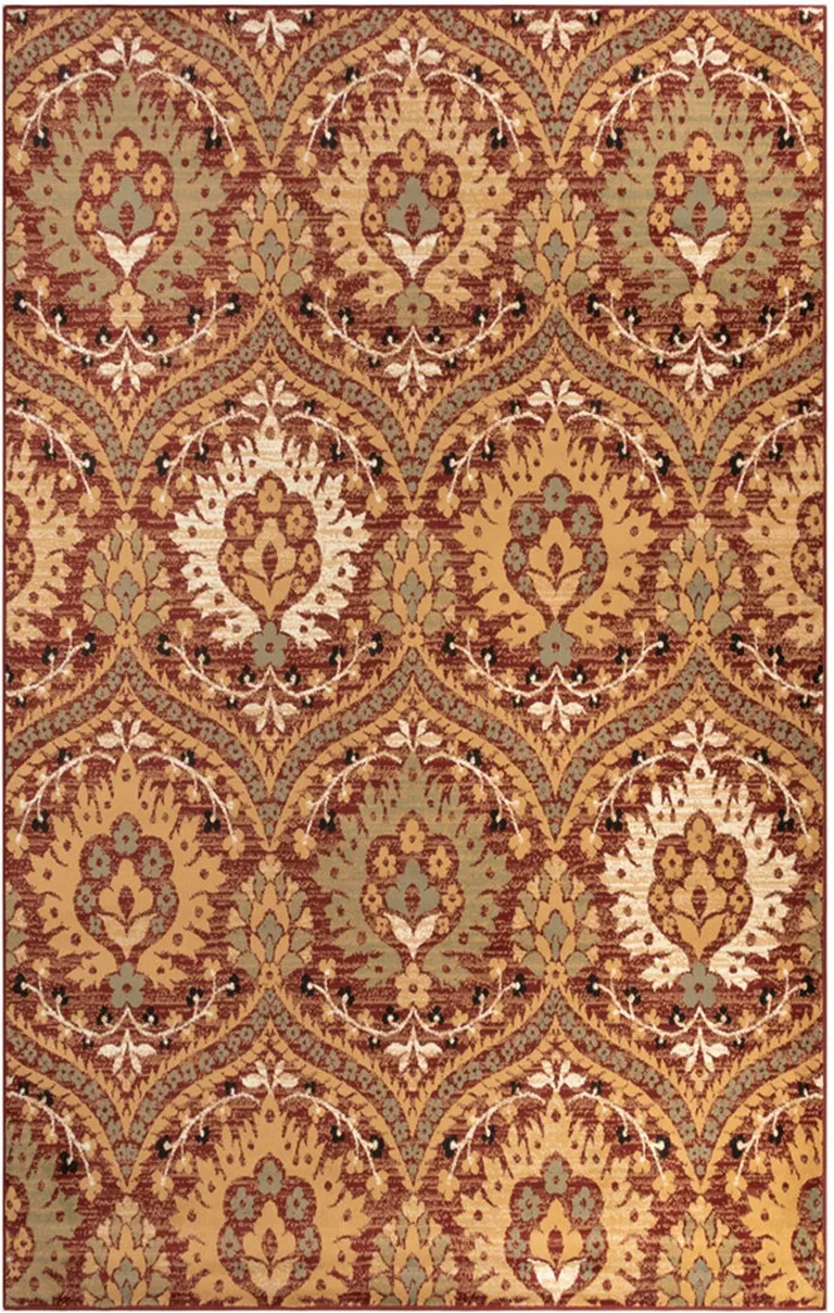 Red Gold And Olive Floral Stain Resistant Area Rug Photo 1