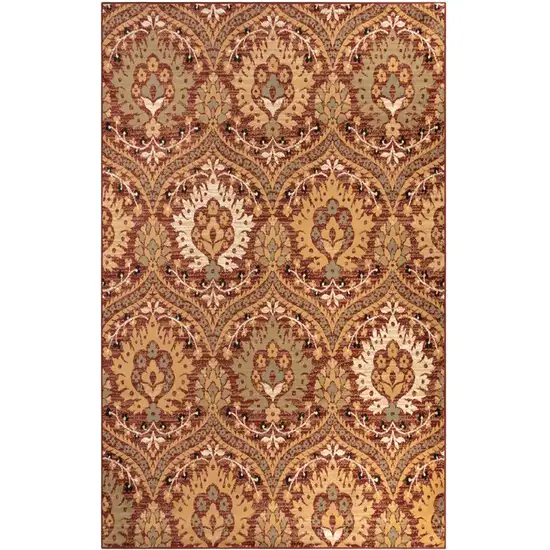 Red Gold And Olive Floral Stain Resistant Area Rug Photo 1