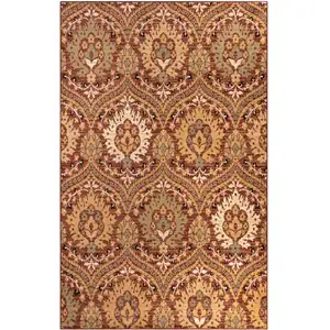 Photo of Red Gold And Olive Floral Stain Resistant Area Rug