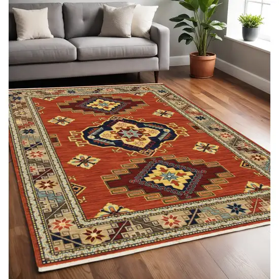 Red and Gold Oriental Power Loom Area Rug Photo 1