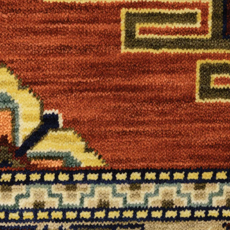 Red Gold Blue Brown Oriental Power Loom Stain Resistant Runner Rug With Fringe Photo 4