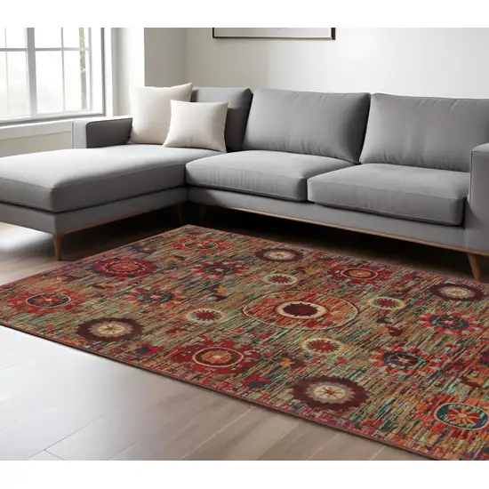 Red and Gold Floral Power Loom Area Rug Photo 1