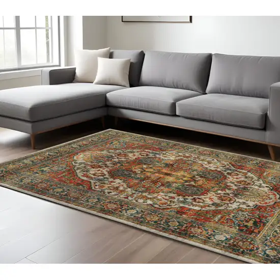 Red and Gold Oriental Power Loom Area Rug Photo 1