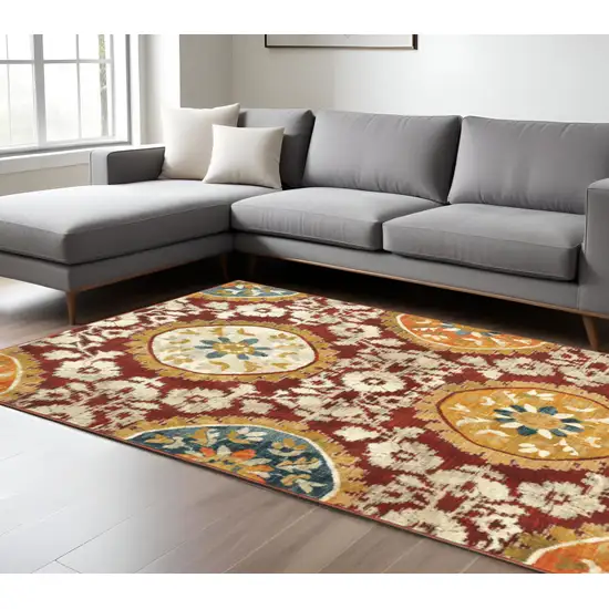 Red and Gold Oriental Power Loom Area Rug Photo 1