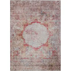 Photo of Red Gray And Blue Oriental Washable Indoor Outdoor Area Rug