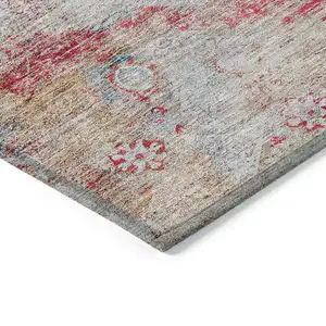 Photo of Red Gray And Blue Oriental Washable Indoor Outdoor Area Rug