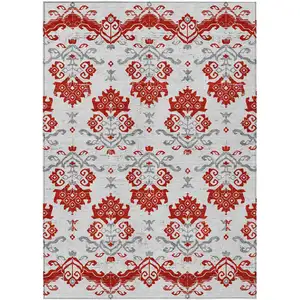 Photo of Red Gray And Silver Oriental Washable Indoor Outdoor Area Rug