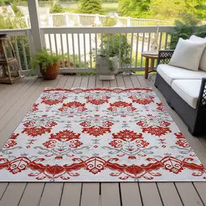 Photo of Red Gray And Silver Oriental Washable Indoor Outdoor Area Rug