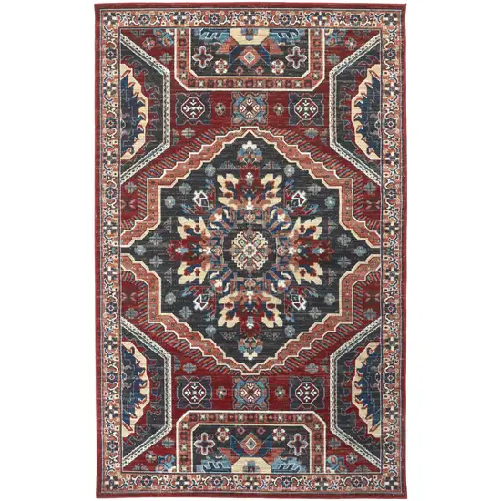 Red Gray And Tan Abstract Power Loom Distressed Stain Resistant Area Rug Photo 5