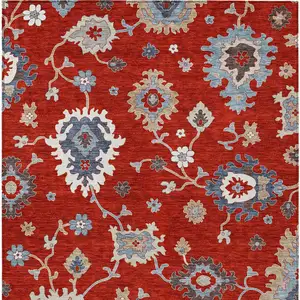 Photo of Red Gray And Taupe Floral Washable Indoor Outdoor Area Rug