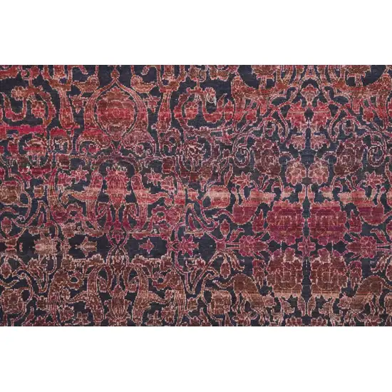 Red Gray and Orange Damask Power Loom Worn Faded Washable Area Rug Photo 9