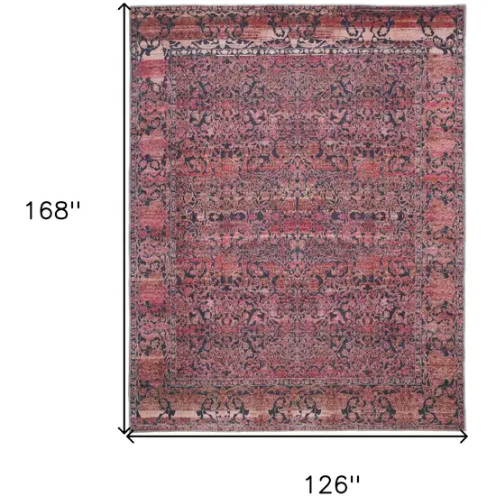 Red Gray and Orange Damask Power Loom Worn Faded Washable Area Rug Photo 3