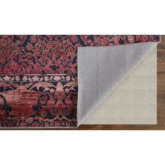 Red Gray and Orange Damask Power Loom Worn Faded Washable Area Rug Photo 5