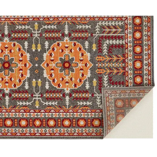 Red Gray and Orange Oriental Power Loom Area Rug Photo 6