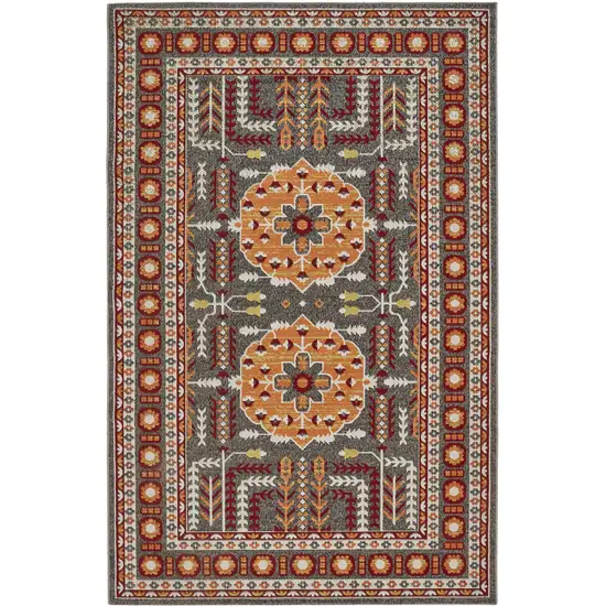 Red Gray and Orange Oriental Power Loom Area Rug Photo 4