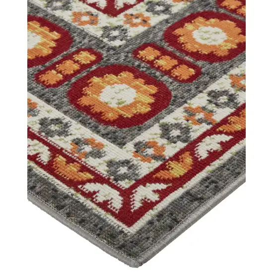 Red Gray and Orange Oriental Power Loom Area Rug Photo 7