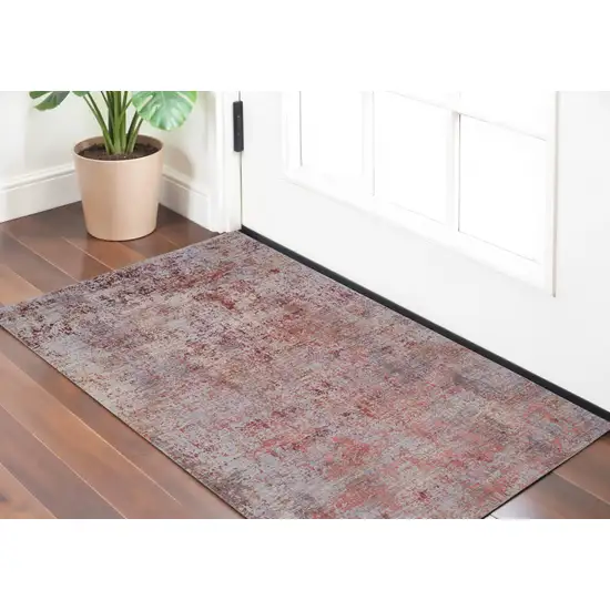 Red Gray and Pink Abstract Power Loom Area Rug Photo 1