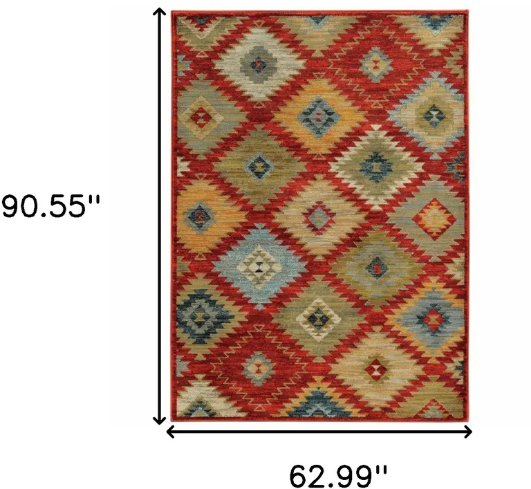 Red Green Gold Blue Teal And Ivory Geometric Power Loom Stain Resistant Area Rug Photo 5