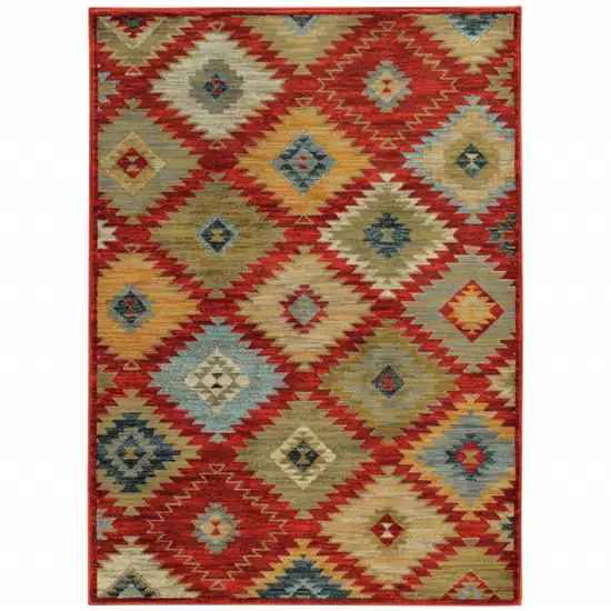 Red Green Gold Blue Teal And Ivory Geometric Power Loom Stain Resistant Area Rug Photo 1