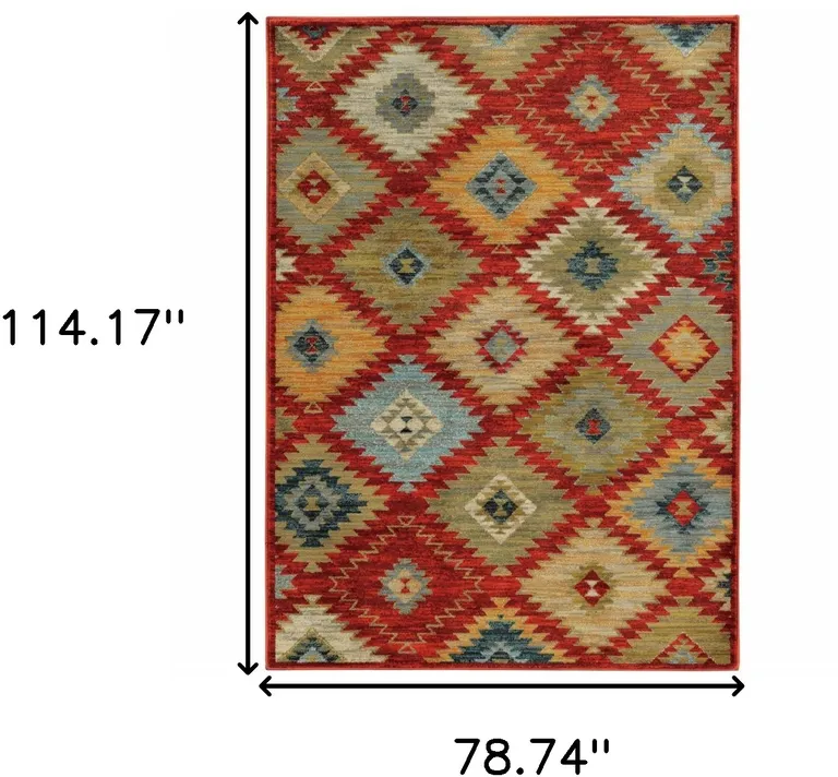 Red Green Gold Blue Teal And Ivory Geometric Power Loom Stain Resistant Area Rug Photo 5