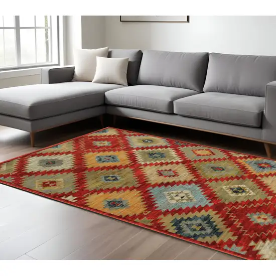 Red and Gold Geometric Power Loom Area Rug Photo 1