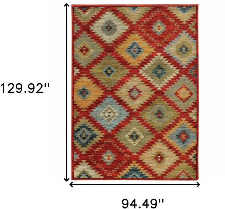 Red Green Gold Blue Teal And Ivory Geometric Power Loom Stain Resistant Area Rug Photo 5