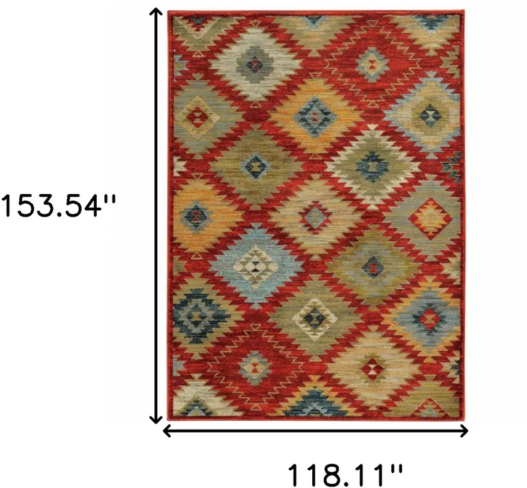 Red Green Gold Blue Teal And Ivory Geometric Power Loom Stain Resistant Area Rug Photo 5