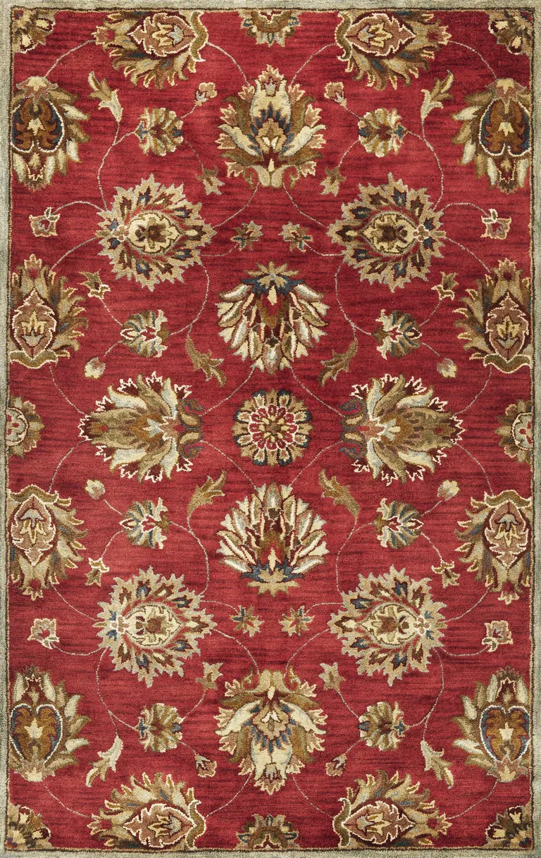 Red Hand Tufted Traditional Floral Indoor Area Rug Photo 1