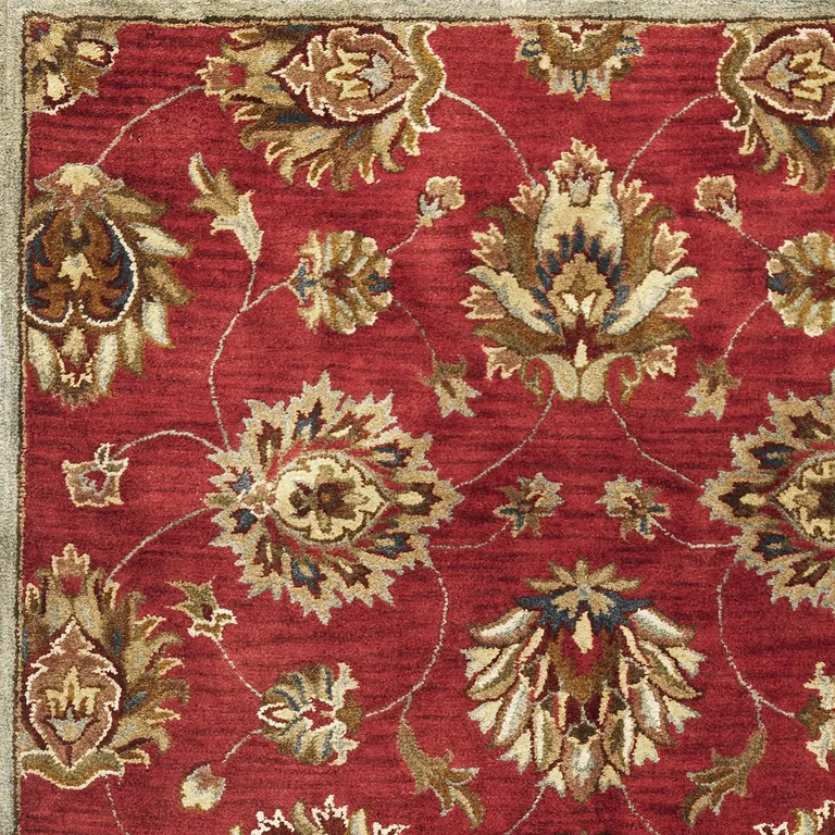 Red Hand Tufted Traditional Floral Indoor Area Rug Photo 3