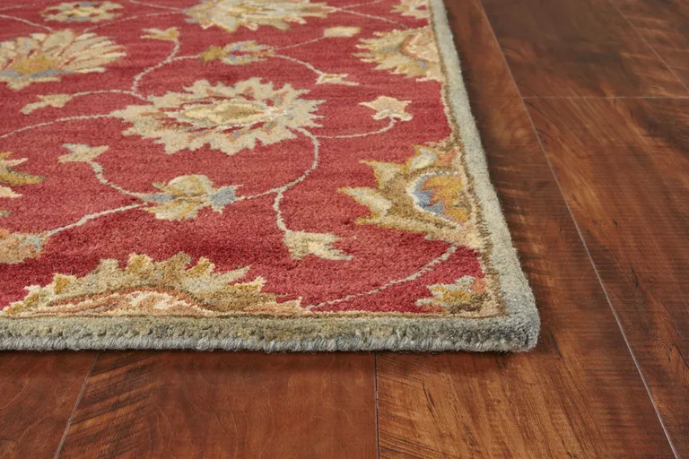 Red Hand Tufted Traditional Floral Indoor Area Rug Photo 4