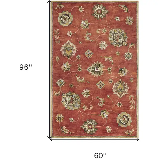 Red Hand Tufted Traditional Floral Indoor Area Rug Photo 3