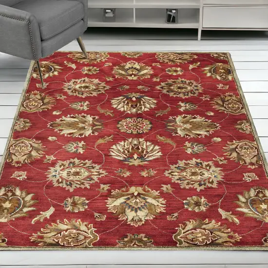 5'X8' Red Hand Tufted Traditional Floral Indoor Area Rug Photo 1