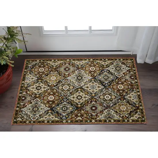 Red Ivory And Tan Medallion Area Rug Photo 1