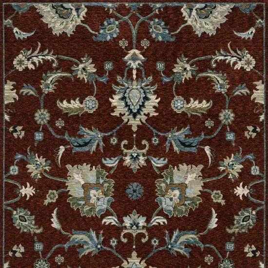 Red Ivory And Teal Oriental Area Rug With Fringe Photo 8