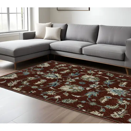 Red Ivory And Teal Oriental Area Rug With Fringe Photo 1