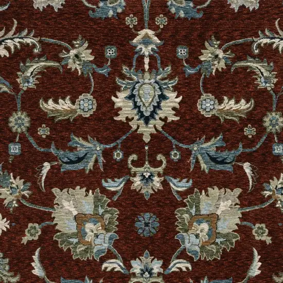 Red Ivory And Teal Oriental Area Rug With Fringe Photo 7