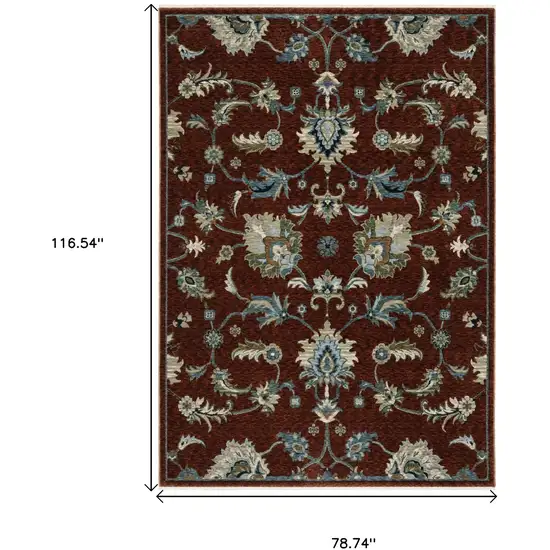 Red Ivory And Teal Oriental Area Rug With Fringe Photo 3