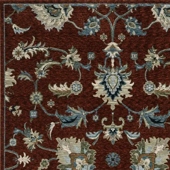 Red Ivory And Teal Oriental Area Rug With Fringe Photo 7