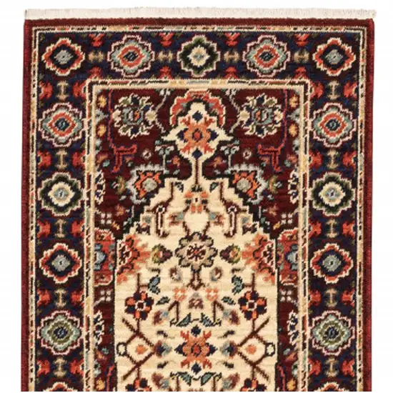 2' X 6' Red Ivory Blue And Orange Oriental Power Loom Stain Resistant Runner Rug With Fringe Photo 7