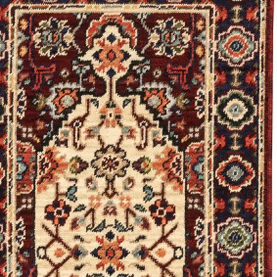 2' X 6' Red Ivory Blue And Orange Oriental Power Loom Stain Resistant Runner Rug With Fringe Photo 6