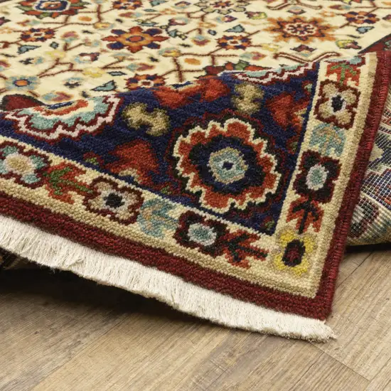 Red Ivory Blue And Orange Oriental Power Loom Stain Resistant Runner Rug With Fringe Photo 9