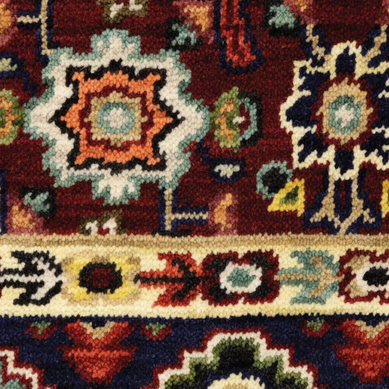 Red Ivory Blue And Orange Oriental Power Loom Stain Resistant Runner Rug With Fringe Photo 4