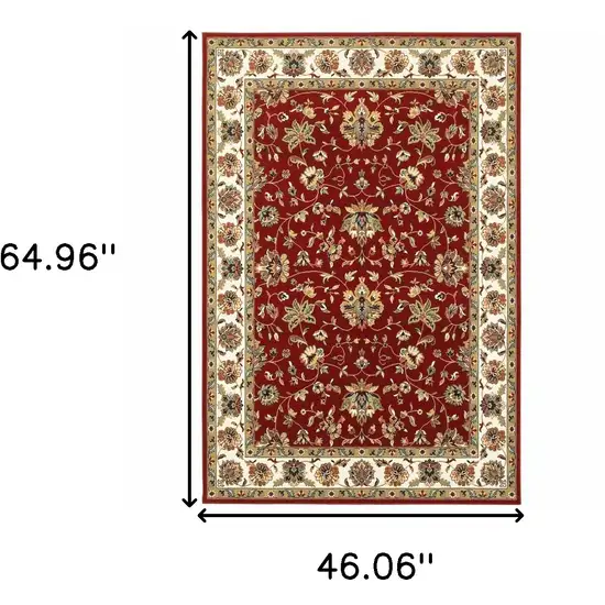 Red Ivory Machine Woven Floral Oriental Indoor Area Rug Photo 6