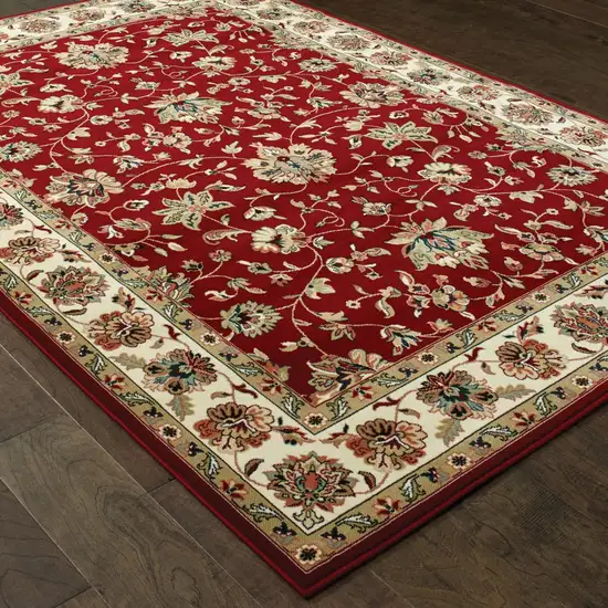 Red Ivory Machine Woven Floral Oriental Indoor Area Rug Photo 4