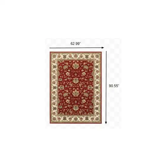 Red Ivory Machine Woven Floral Oriental Indoor Area Rug Photo 2