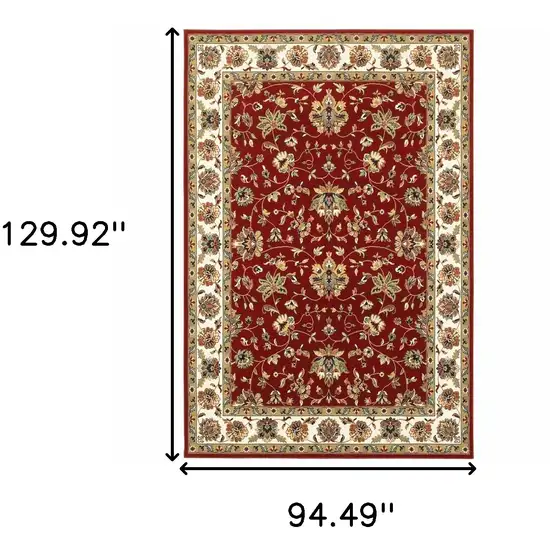 Red Ivory Machine Woven Floral Oriental Indoor Area Rug Photo 6